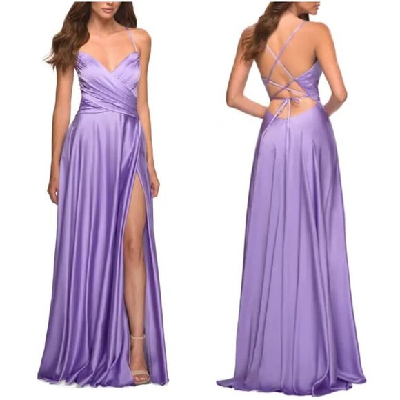 LA FEMME Sleeveless Satin Gown in Lavender Size US 2 - Picture 1 of 8